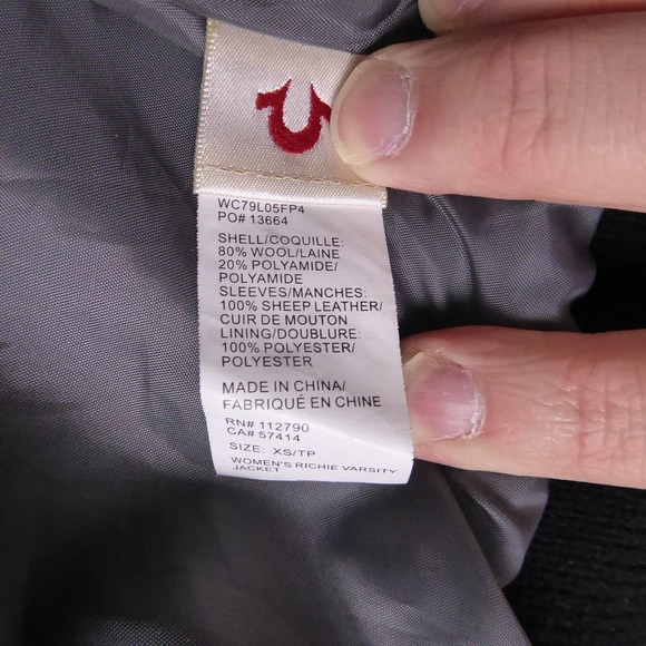 True Religion Varsity Jacket Womens SZ XS Leather Sleeves Wool Blend Body EUC - Picture 6 of 10